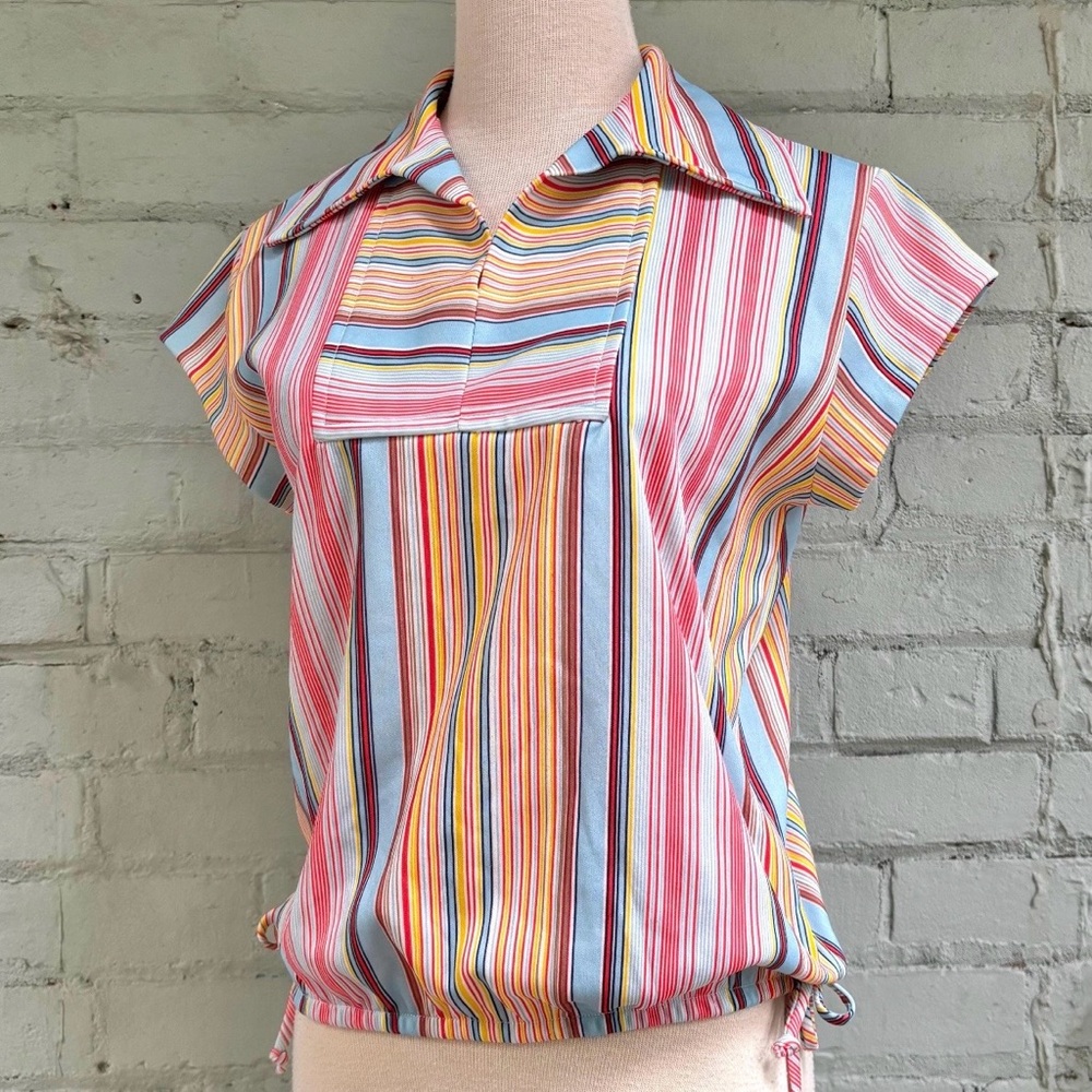 Vintage 70s Striped Multicolor Women's Top - Picture 7 of 9